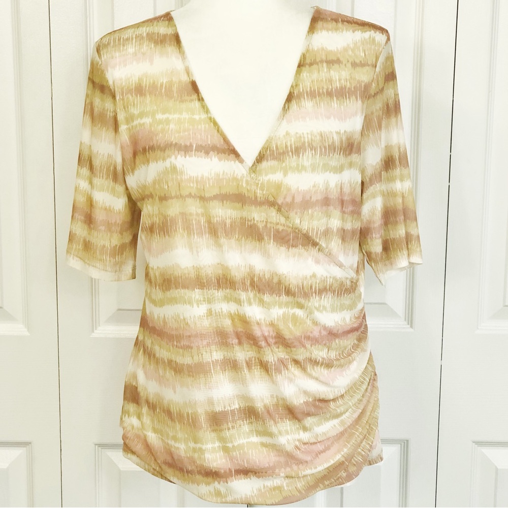 NWT Cable & Gauge Multicolor Stripe Print Faux Wrap Top Large
